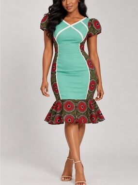 African Print Bodycon Dress | Knee Length Ankara Event Dress Sz 3XL